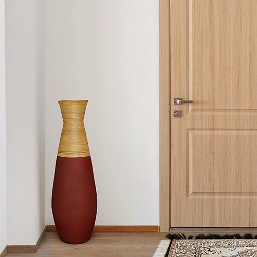 Miniatura 3 de Jarrón de bambú hecho a mano de 31.5 pulgadas de alto, acabado burdeos y natural, acento decorativo, florero grande, bambú sostenible, sala de