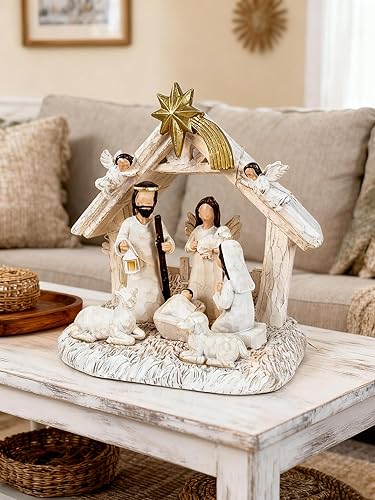 Miniatura 9 de Nativity Set Indoor– Nativity Scene with Manger, Christmas Nativity Sets & Figures with LED Lights, Christmas Decorations Indoor for Home Display