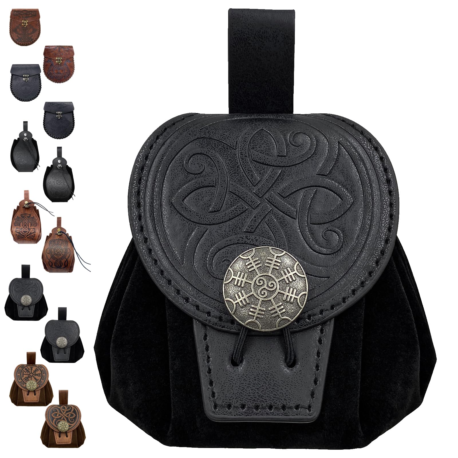 Bolsos de Cintura Medievales de Piel Sintética, Juego de Bolsos de Cintura Renacentistas de Piel Sintética, Pequeños Bolso de Cintur para Cosplay, Halloween y Eventos Medievales (D)