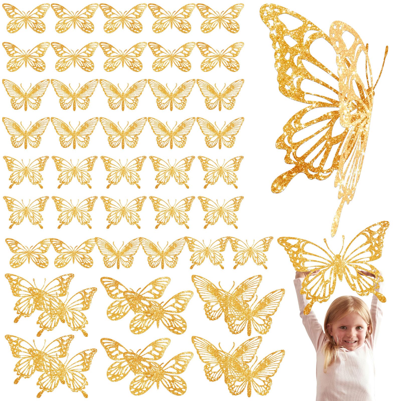 Yeaqee 24 Pcs Large Butterfly Party Decoration 3D Butterflies Wall Decor Set 2 Sizes 3 Styles Large Stickers for Birthday Baby Shower Nursery Bedroom