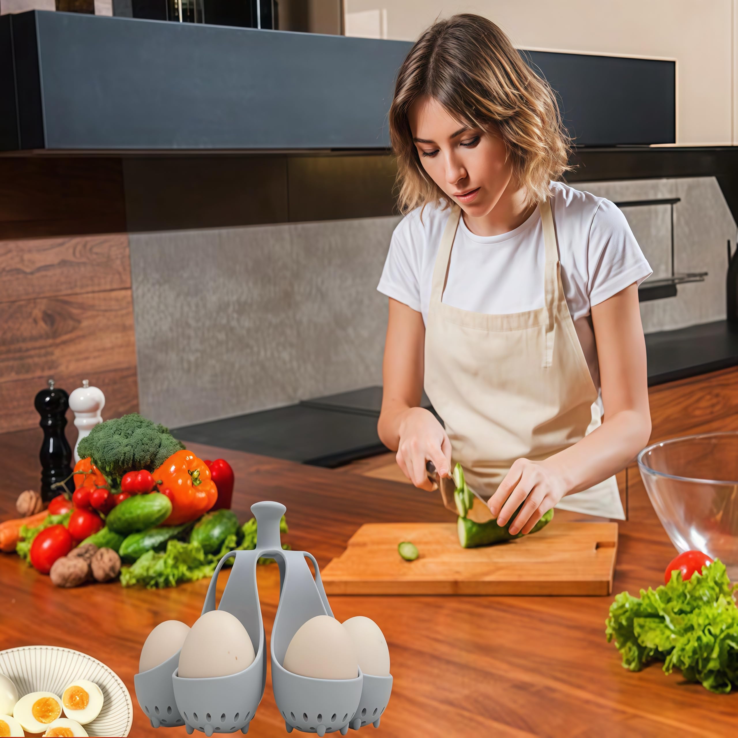 ZXiaJUMCR Silicone Egg Boiler Rack, Freestanding Egg Boiler, Egg Boiler, Egg Cooker, Hard Boiled Egg Boiler, Storage and Egg Rack, Holds 6 Eggs, Kitchen Silicone Egg Boiler Gadget, Gray