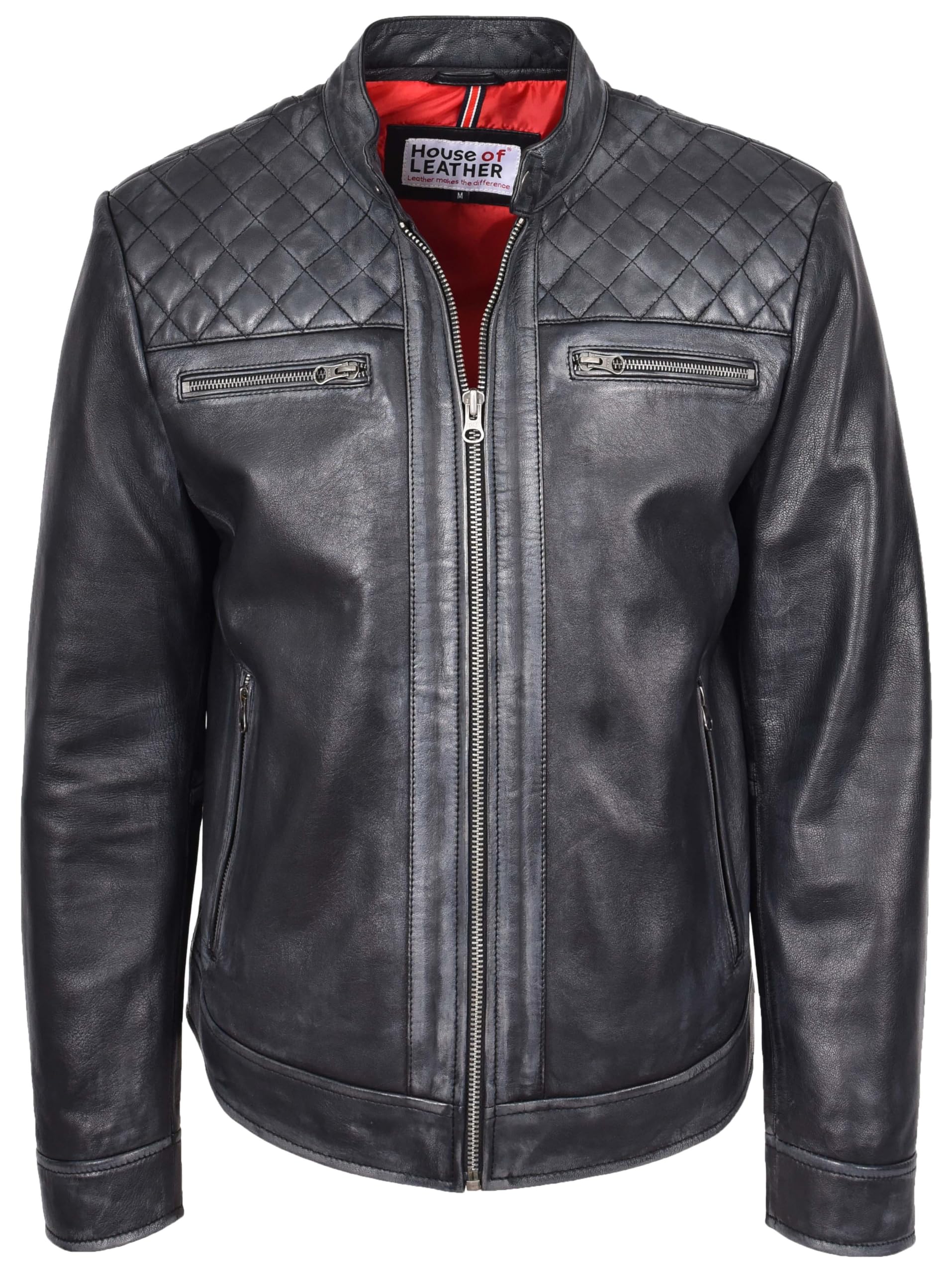 House of Leather Men's Biker Jacket Black 3XL