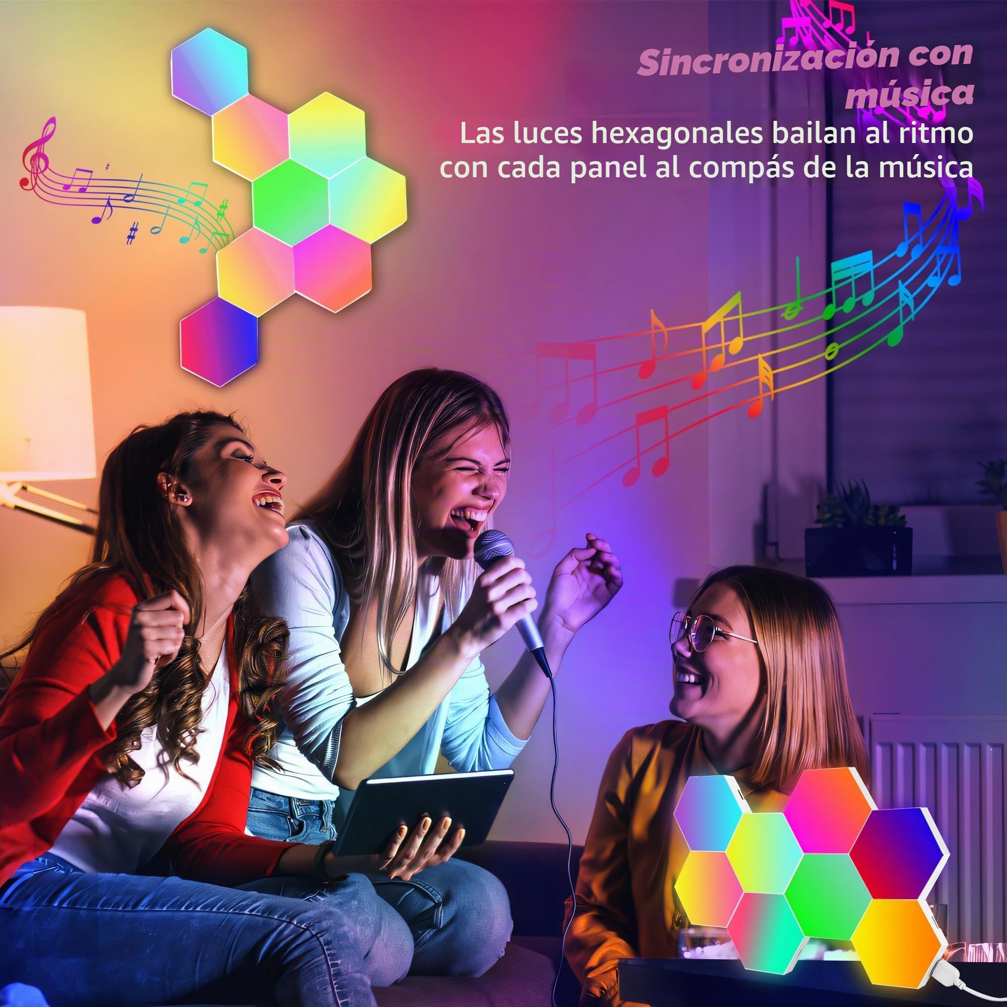 8 Piezas Hexa Paneles Luminosos, Smart Hexágono Luces de Pared, Sincronización de Música, Gamer Habitacion Pared Decoracion Lampara, RGB Luces de la Casa con APP para Sala de estar, Sala de Juegos
