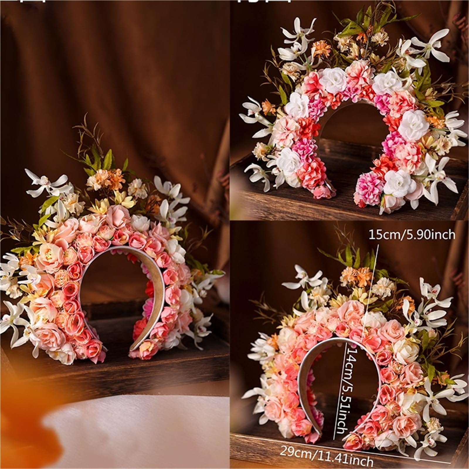 Haarreif mit künstlicher Blumenkrone Künstliche Seidenblumenkrone, handgefertigt, 3D-großer Kranz, Braut-Haarschmuck(Color4)