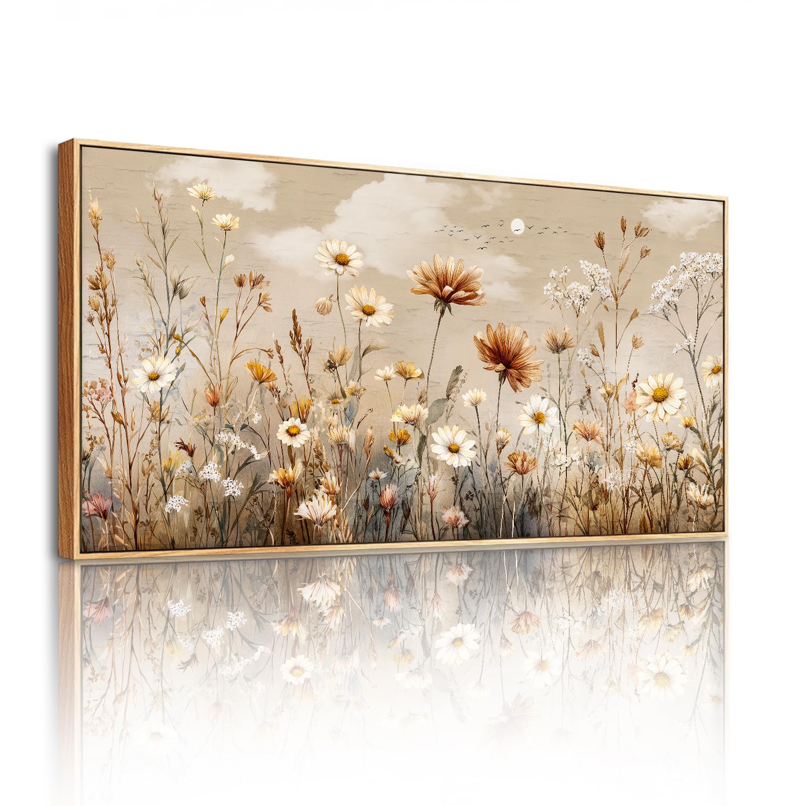 SERIMINO Cuadros Decoracion Flores Modernos Vintage Marcos 60x120cm | Diseño Margaritas Retro, Marco Madera Maciza, Impresión Ultraclara, Instalación Sencilla, Multiespacio, Regalo Ideal