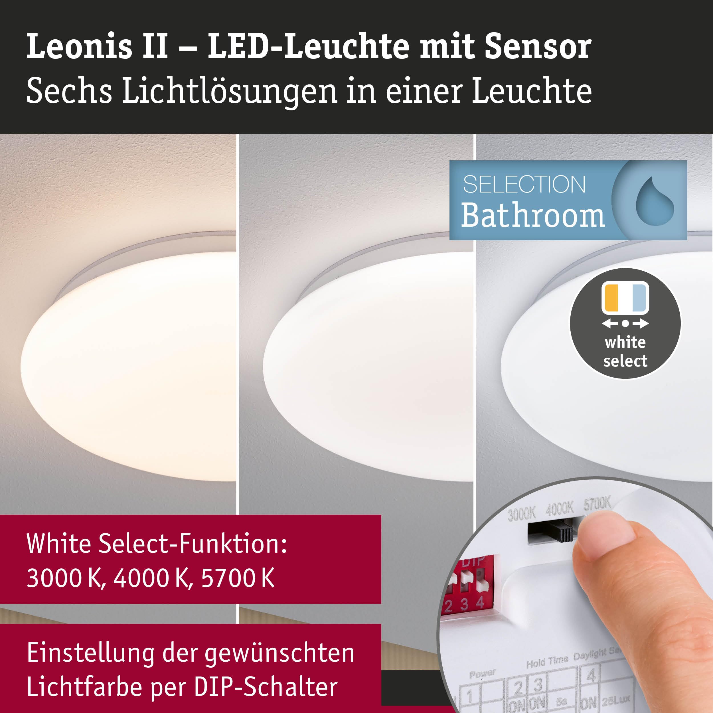 Paulmann 75407 LED Deckenleuchte Leonis Dämmerungsgesteuerter Bewegungsmelder (HF) IP44 3000-5700K 1750lm 230V 16,5W Weiß
