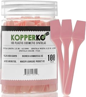 Kopperko 100 Pack 2.5 Inch Cosmetic Spatulas - Small Plastic Spatula for Creams, Crafts - Makeup Multipurpose Mini Applicator for Mixing Cream, Skincare, or Scraping Jars – Pink