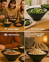 Vista 7 de 2 juegos (6 piezas) de 57 onzas grandes de fideos japoneses para sopa de fideos de ramen japonés de melamina con cuchara a juego y palillos
