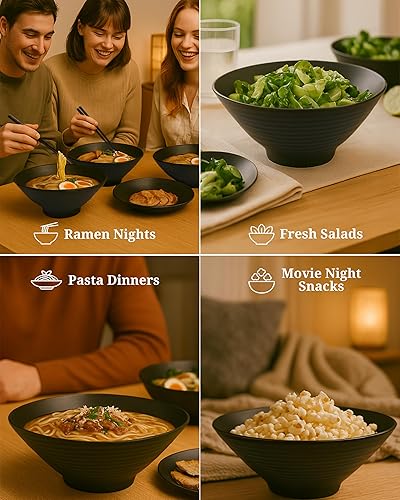 Miniatura 7 de 2 juegos (6 piezas) de 57 onzas grandes de fideos japoneses para sopa de fideos de ramen japonés de melamina con cuchara a juego y palillos para