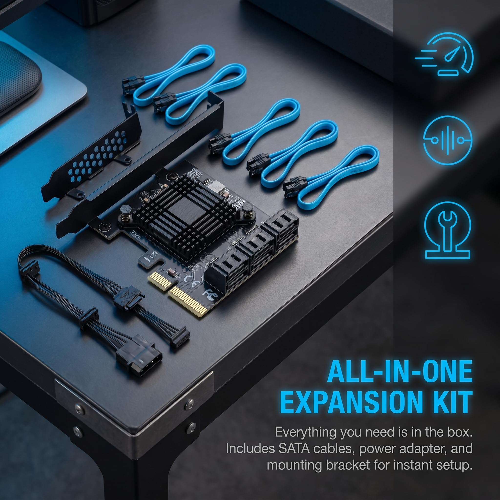 PCIE Schnittstelle-4X SATA Karte 6 Ports, mit 6 SATA Kabel und Low Profile Halterung, PCIE zu SATA 3.0 6 Gbps Controller, ASM1166 Chip