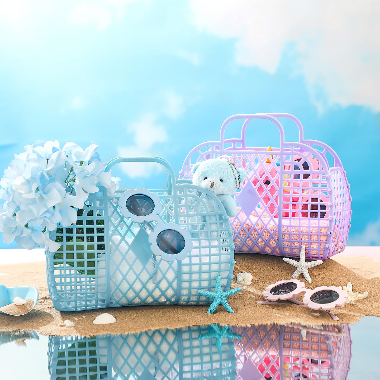 Sweetude 12 Pcs Jelly Bag with Sunglasses Jelly Purse Basket, Mixed Colors