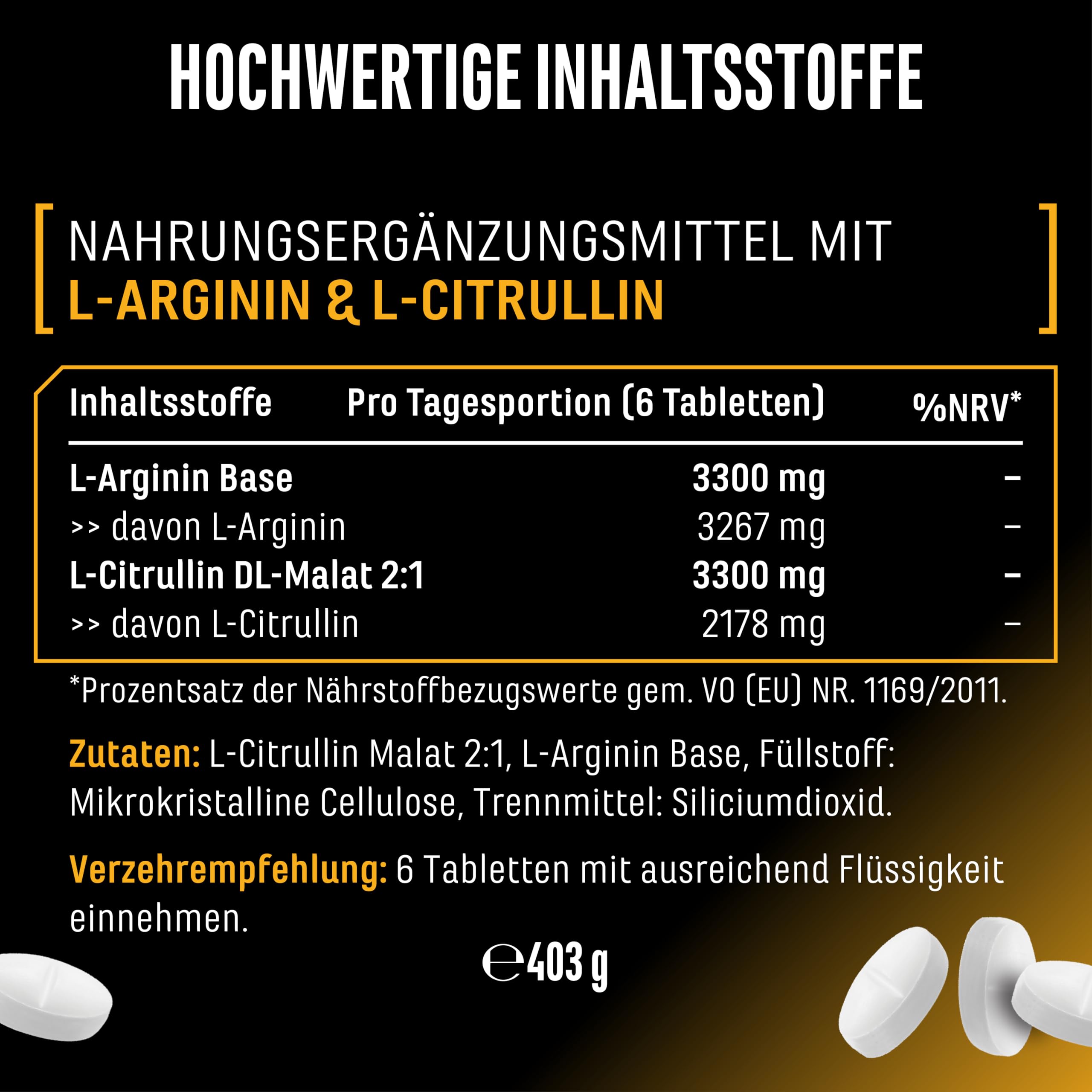 GEN GERMAN ELITE NUTRITION L-Arginin + L-Citrullin Ultra Tabs 300 Tabletten | 1100 mg, 6600 mg Tagesportion, Arginin Base, Citrullin Malat 2:1, vegan
