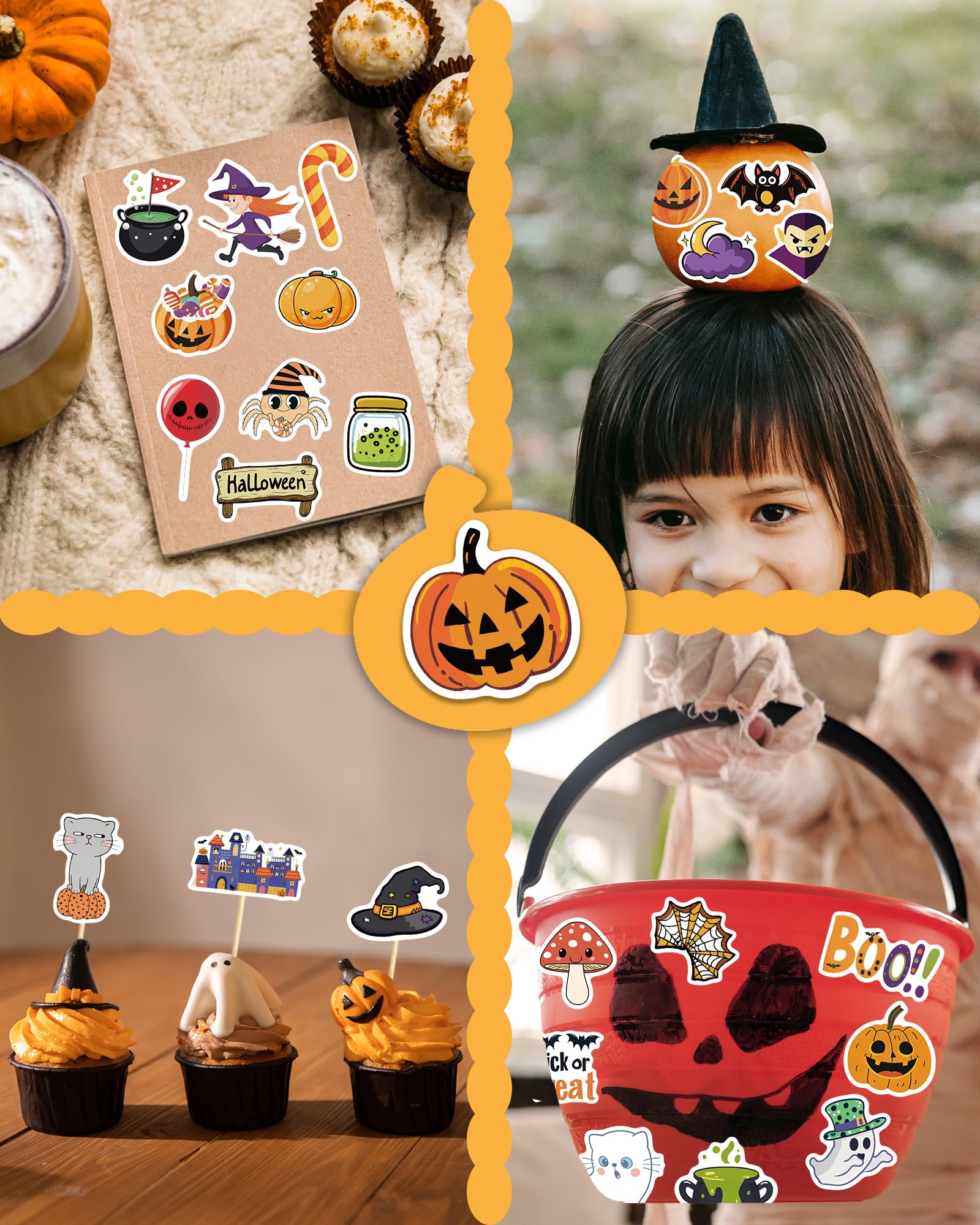 Benresive Lot de 300 autocollants d'Halloween pour enfants, autocollants de vacances d'Halloween en vrac, cadeaux de fête d'Halloween pour enfants, jolis autocollants en vinyle imperméable pour