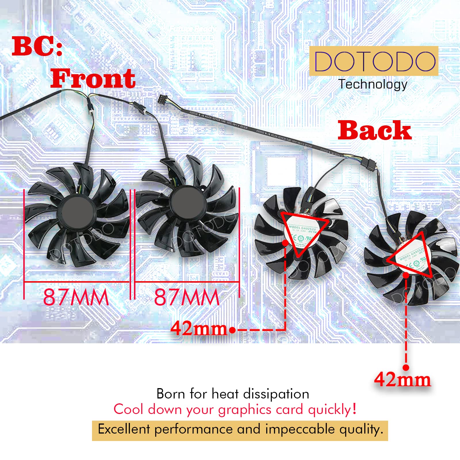 Ventilateur de refroidissement pour carte graphique ZOTAC GeForce RTX 2080 RTX 2080 Ti AMP Edition 87 mm GA92S2U DC 12 V 0,46 A 4 broches