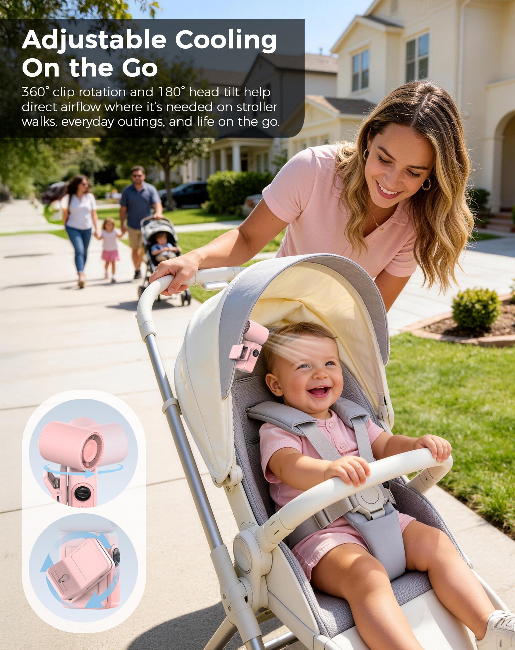 Hotsales Clip-On Portable Fan, 13500 RPM Rechargeable Handheld Mini Fan with LED Display, 360° Rotating Detachable Clip, Stroller Fan for Baby, Compact Travel Essentials/Lash, Summer Gifts for Women - 5