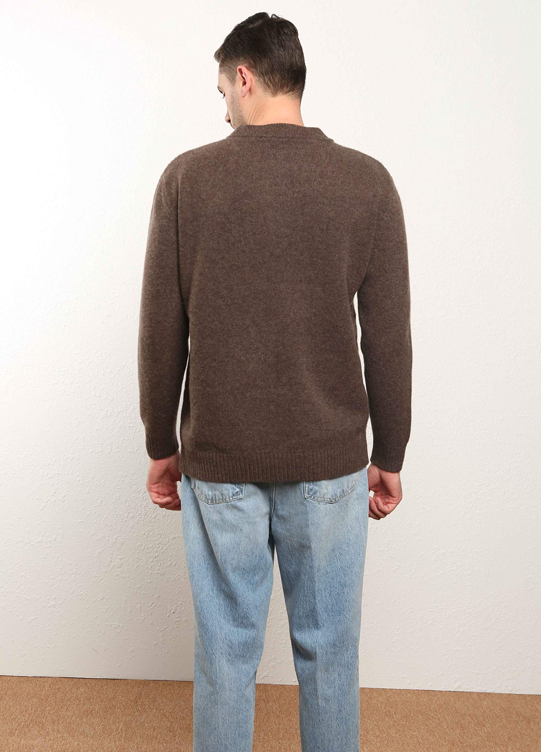 Jersey 100% Merino para Hombre Suéter de Punto Trenzado con Cuello Redondo y Manga Larga Casual Lana de Invierno