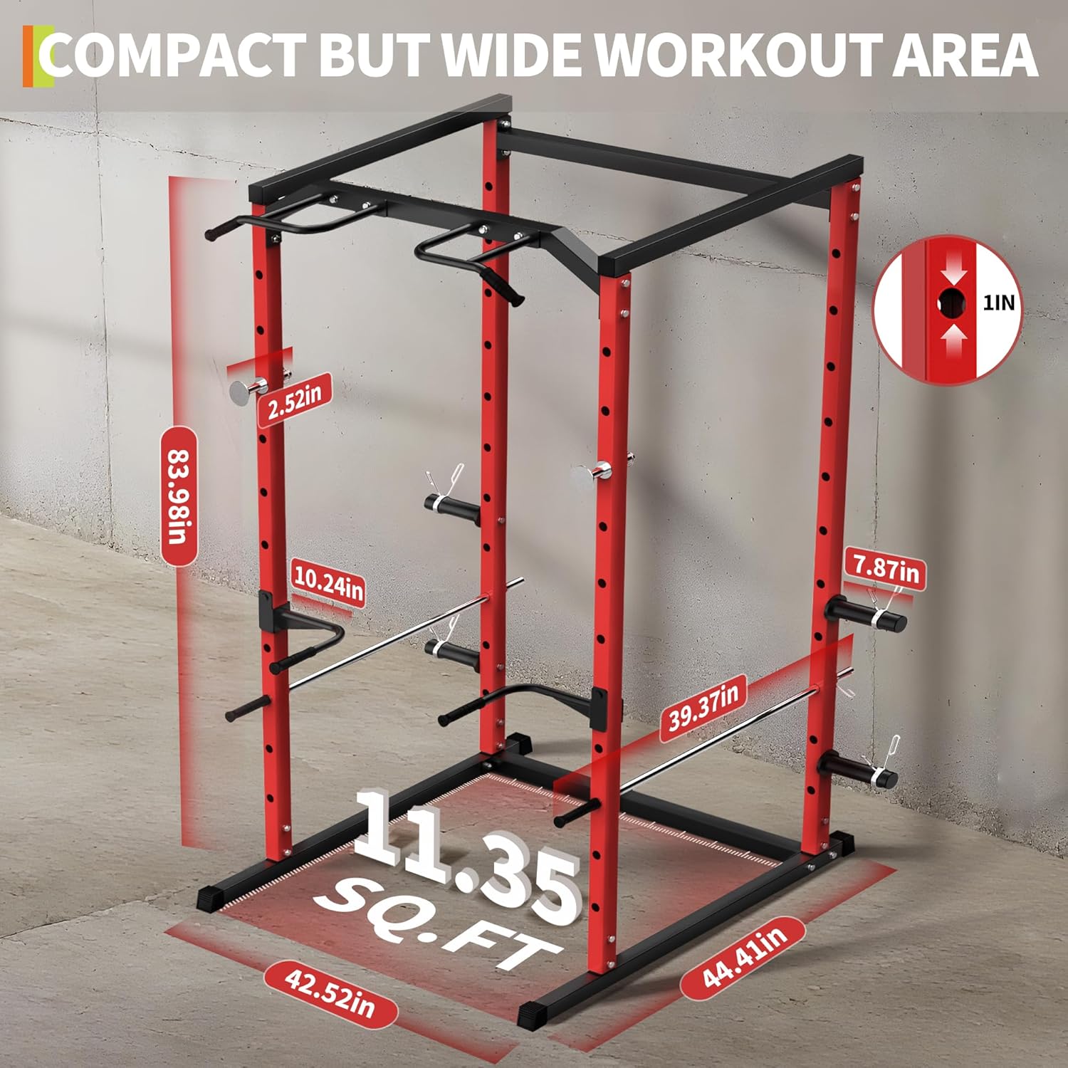 GarveeLife Power Cage Squat Rack for Home Gym, 1100 LB Capacity Power Rack with Pull-Up Bar, Dip Bars, & Adjustable Safety Bars, Strength Training for Home Gym, Red