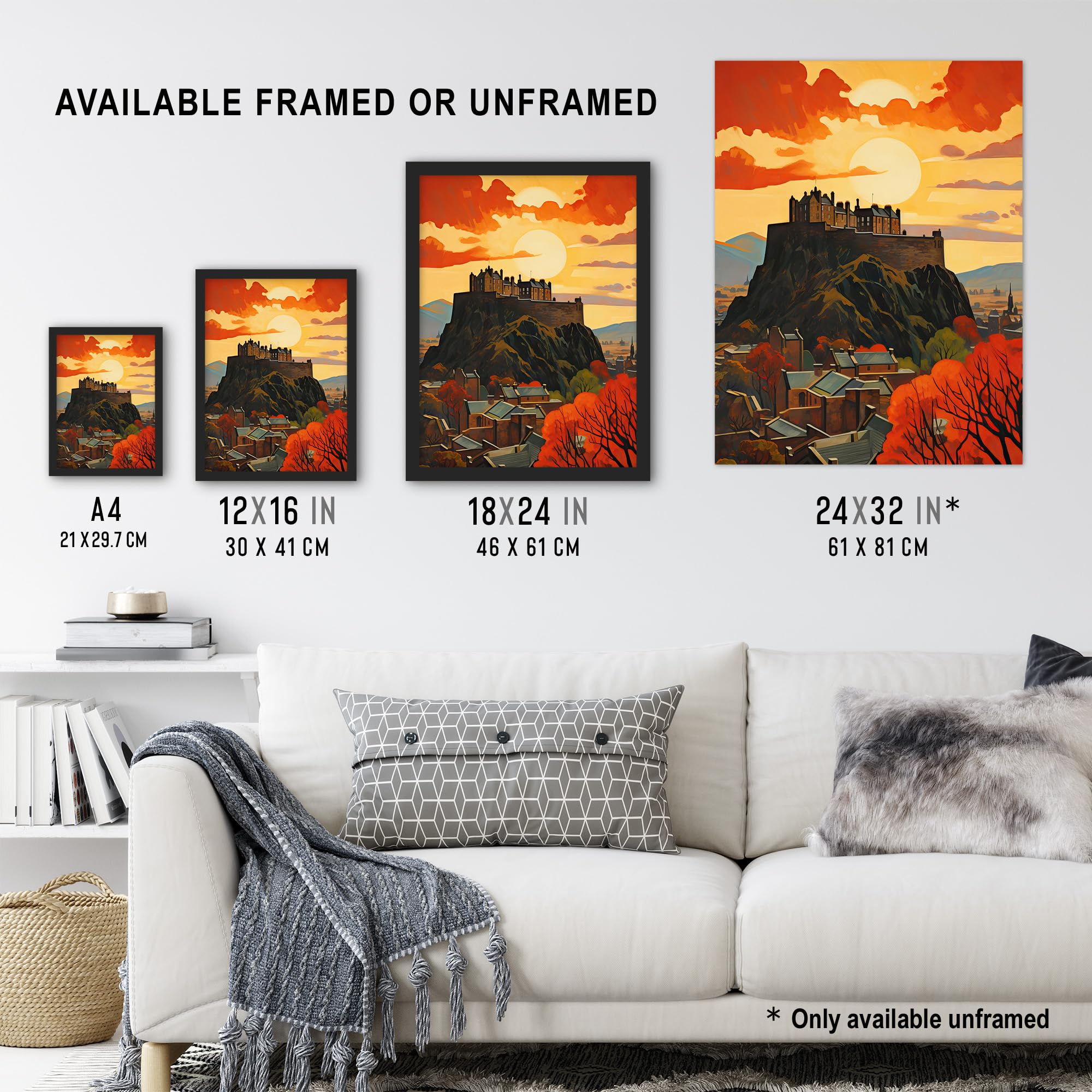 Artery8 Edinburgh Castle Oil Painting Twilight In Autumn Cityscape Extra Large XL Wall Art Poster Print, Unframed 24X32", 81L x 61W cm - Image 3