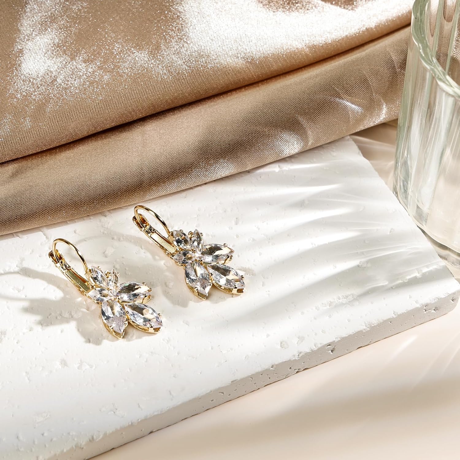 14K Gold Plated Cubic Zircon Leaf Dangle Earrings for Women, Floral Drop Earrings for Wedding & Party - Image 6