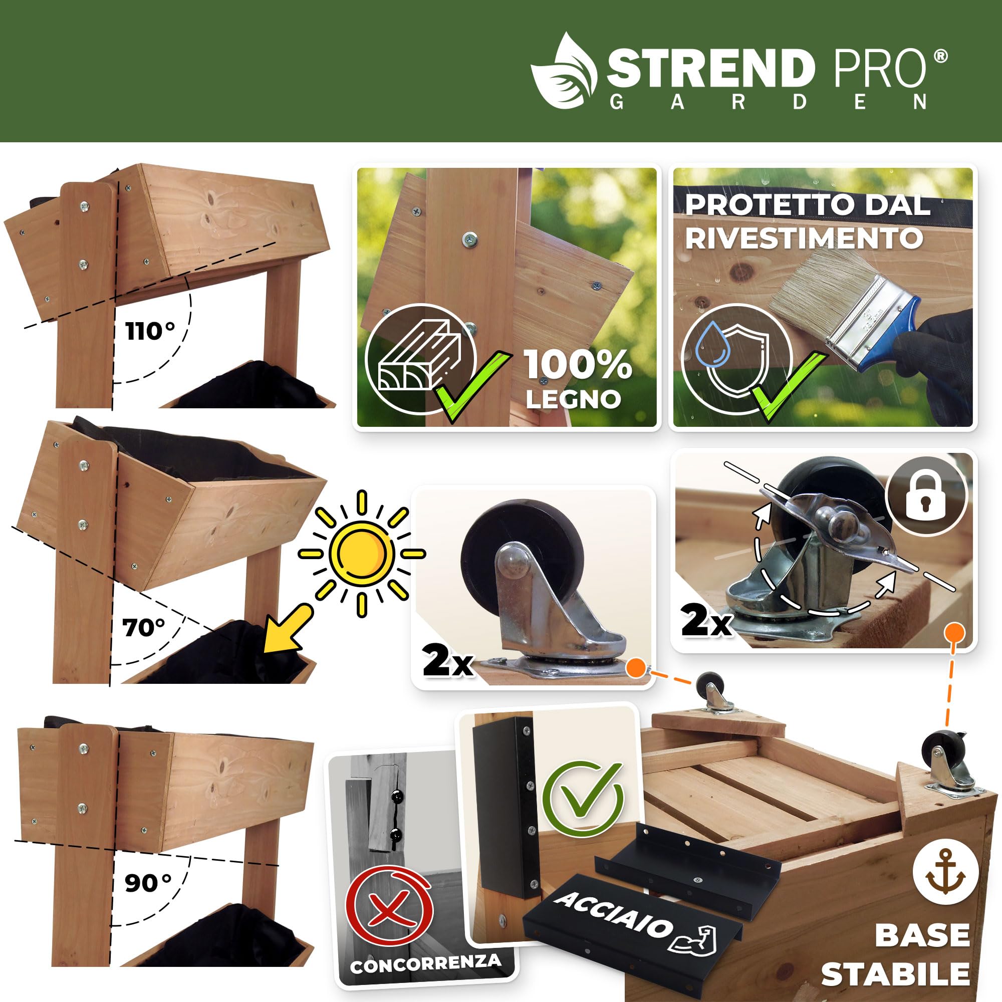 STREND PRO Balcone aiuola rialzata a 4 livelli LEGNO | 147x85x45 cm (AxLxP) | Aiuola verticale resistente alle intemperie Scala per piante da esterno | Aiuola per balcone per fiori, erbe aromatiche