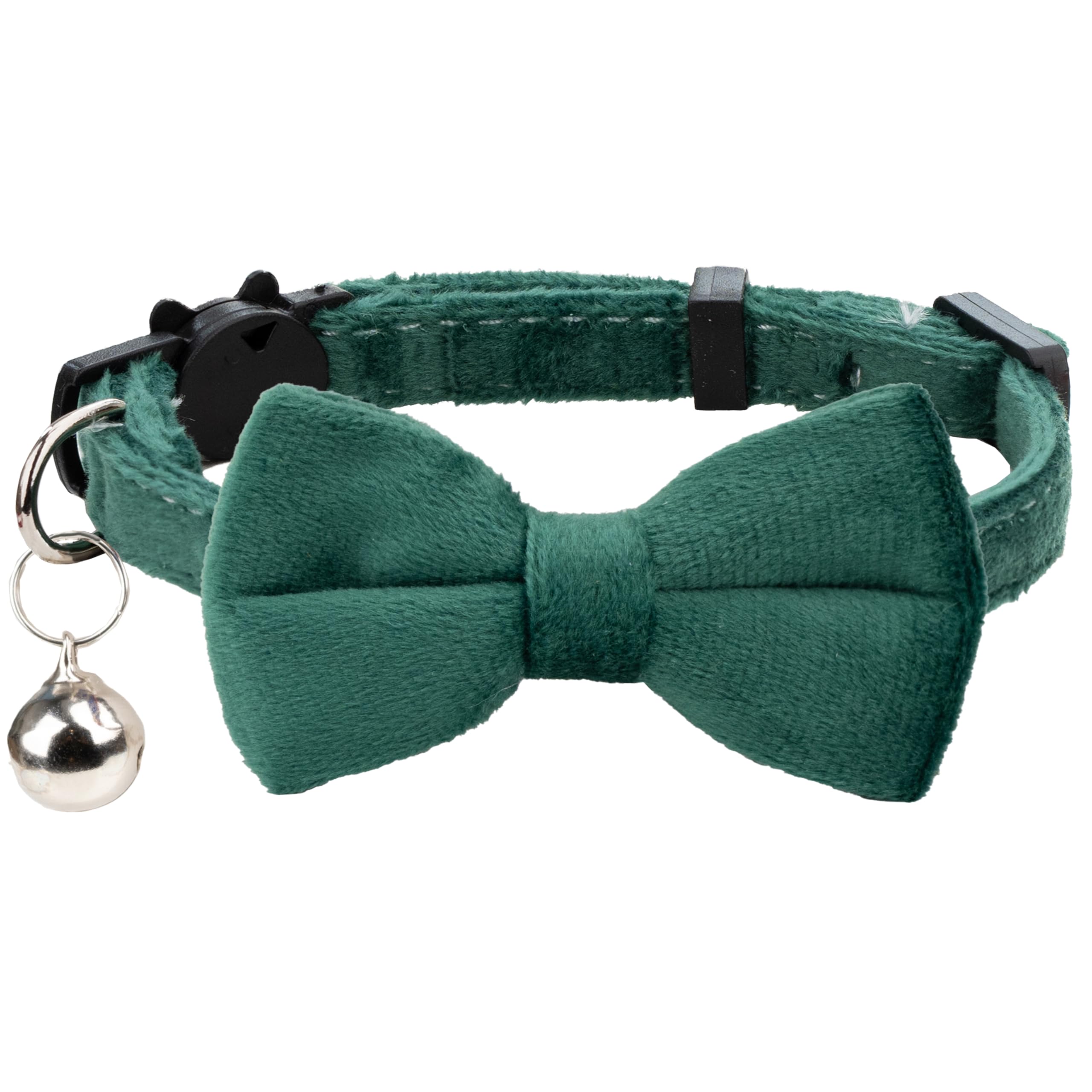 Gyapet Cat Collar Soft Velvet with Bow Tie Bell Breakaway Safety Boy Girl Kitten Basic Pure Colors Male Female [1pc] Dark Green