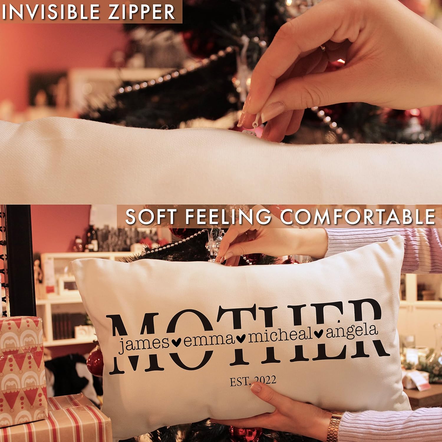 Personalized Lumbar Throw Pillow Covers w/Family Name - 6 Design 12x20 - Customized for Mom Grandma Women - Custom Decorative Oblong Pillowcase for Couch Sofa Bed Rectangle Pillow Case