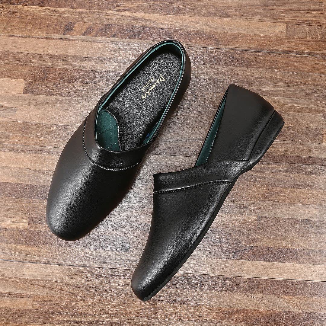 PAMIR Pantuflas de ópera de piel auténtica para hombre con plantilla de espuma viscoelástica y suela de cuero