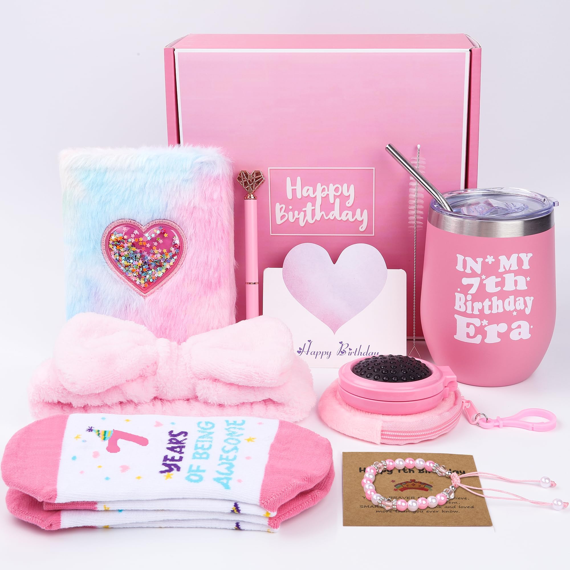 7 Year Old Girl Birthday Gifts – 9PCS Pink 7th Birthday Presents for Girl – Gifts for 7 Year Old Girls
