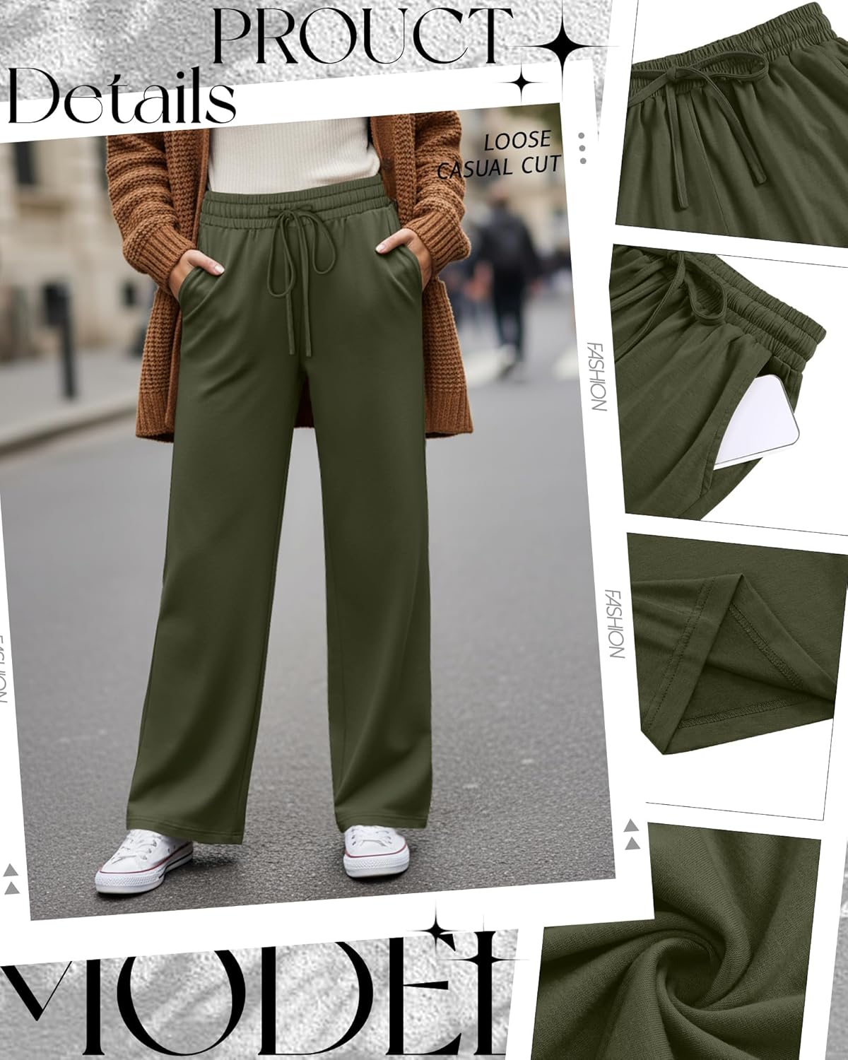 3 Pack Women's Wide Leg Yoga Pants, Casual Drawstring Sweatpants Elastic Waist Loose Lounge Pants with Pockets - Image 5