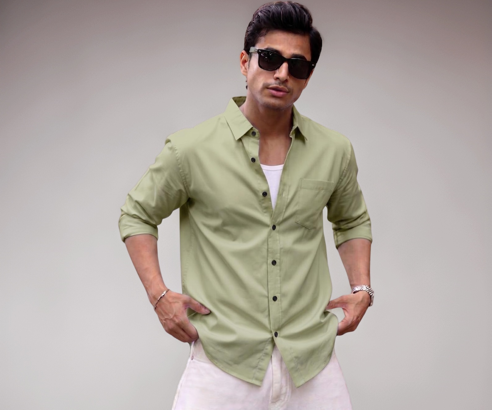 Virast Fashion Men's Brown Solid Full Sleeve Casual Shirt with Chest - Image 1