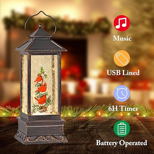 Miniatura 16 de Linterna musical de globo de nieve de Navidad, linterna giratoria brillante de 12 pulgadas con temporizador de 6 horas, alimentado por USB