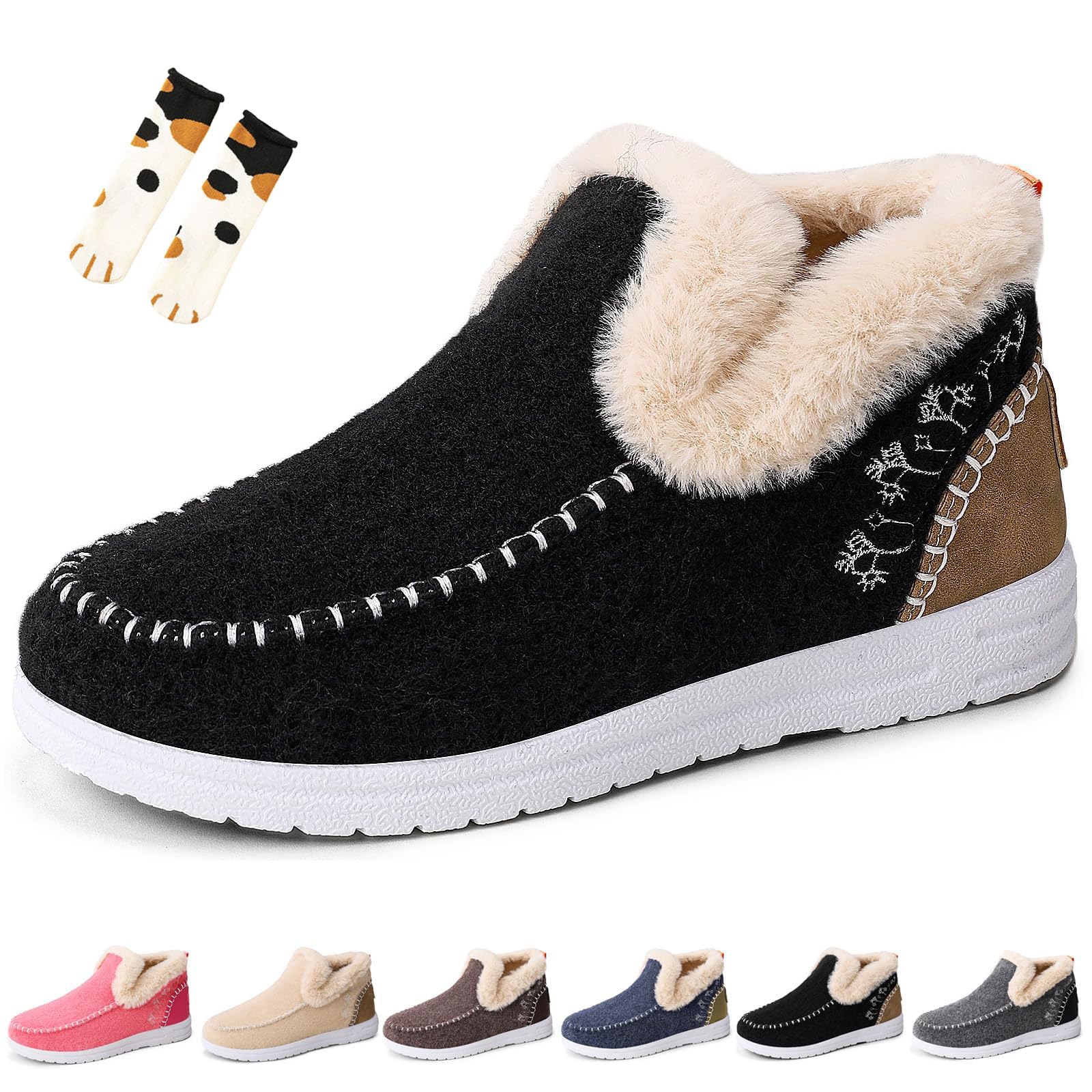 Orthopedic Fleece Slip-On Boots for Women Men Supportive Walking Shoes with Arch Support Cushioned Insoles for Foot Pain