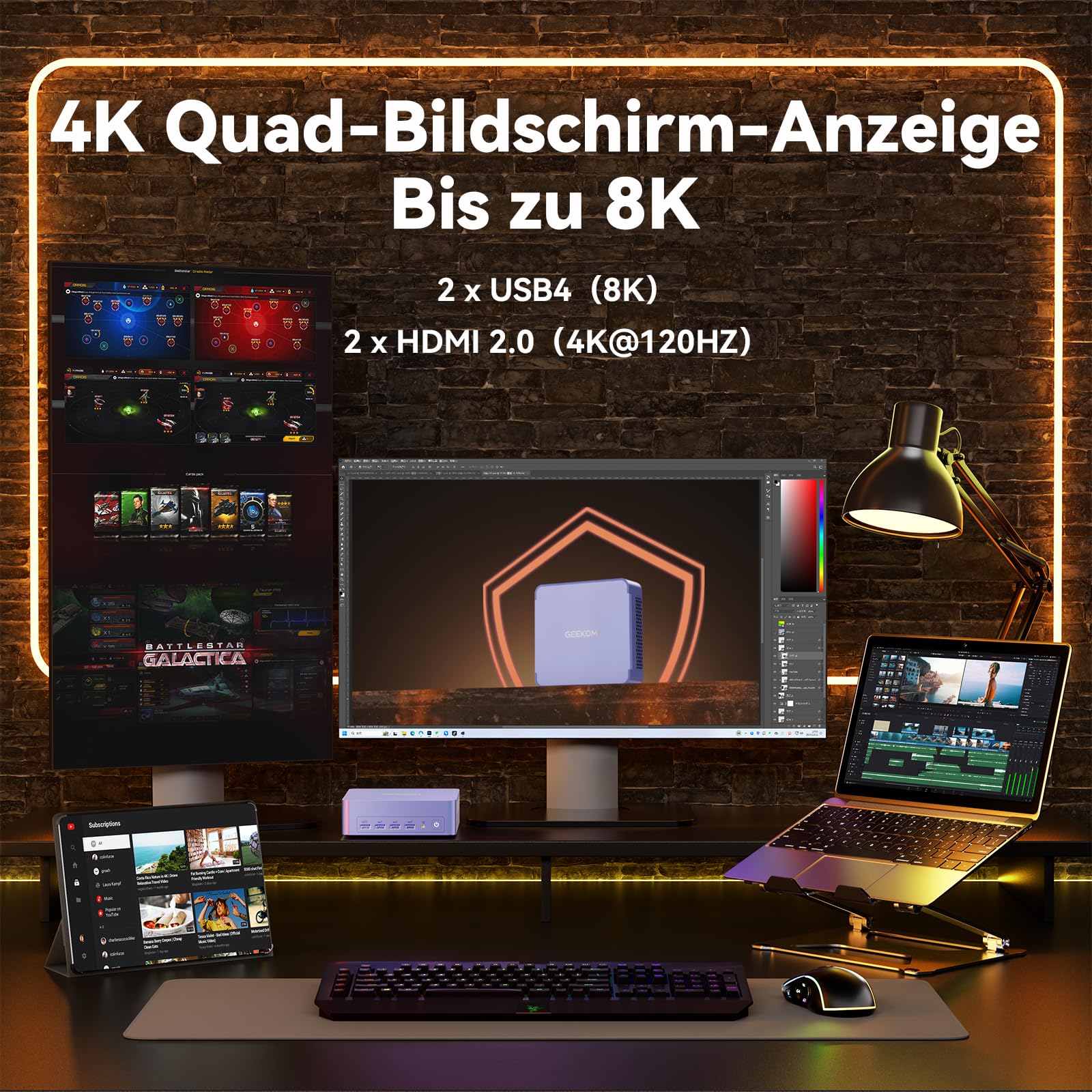 GEEKOM Mini PC AX8 Max Windows 11 Pro Vorinstalliert mit AMD Ryzen 7 8745HS,1TB SSD+16GB DDR5, AMD Radeon 780M | 2,5Gbps Dualer LAN Port | 8K Quad-Display | 2xUSB4 für Gaming/Kreativität/Office/Home