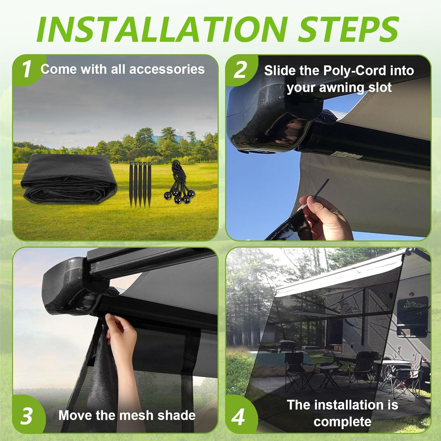 SCITOO RV Awning Sun Shade Screen with Zipper 9FT*14FT Awnings Black Mesh Sunscreen Shade Complete Kits for Trailer Awning