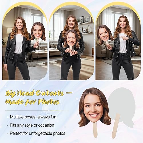 Miniatura 5 de Recorte de cabeza grande en un palo – Recortes faciales personalizados para fiestas, graduaciones, cumpleaños o bodas Accesorio de foto