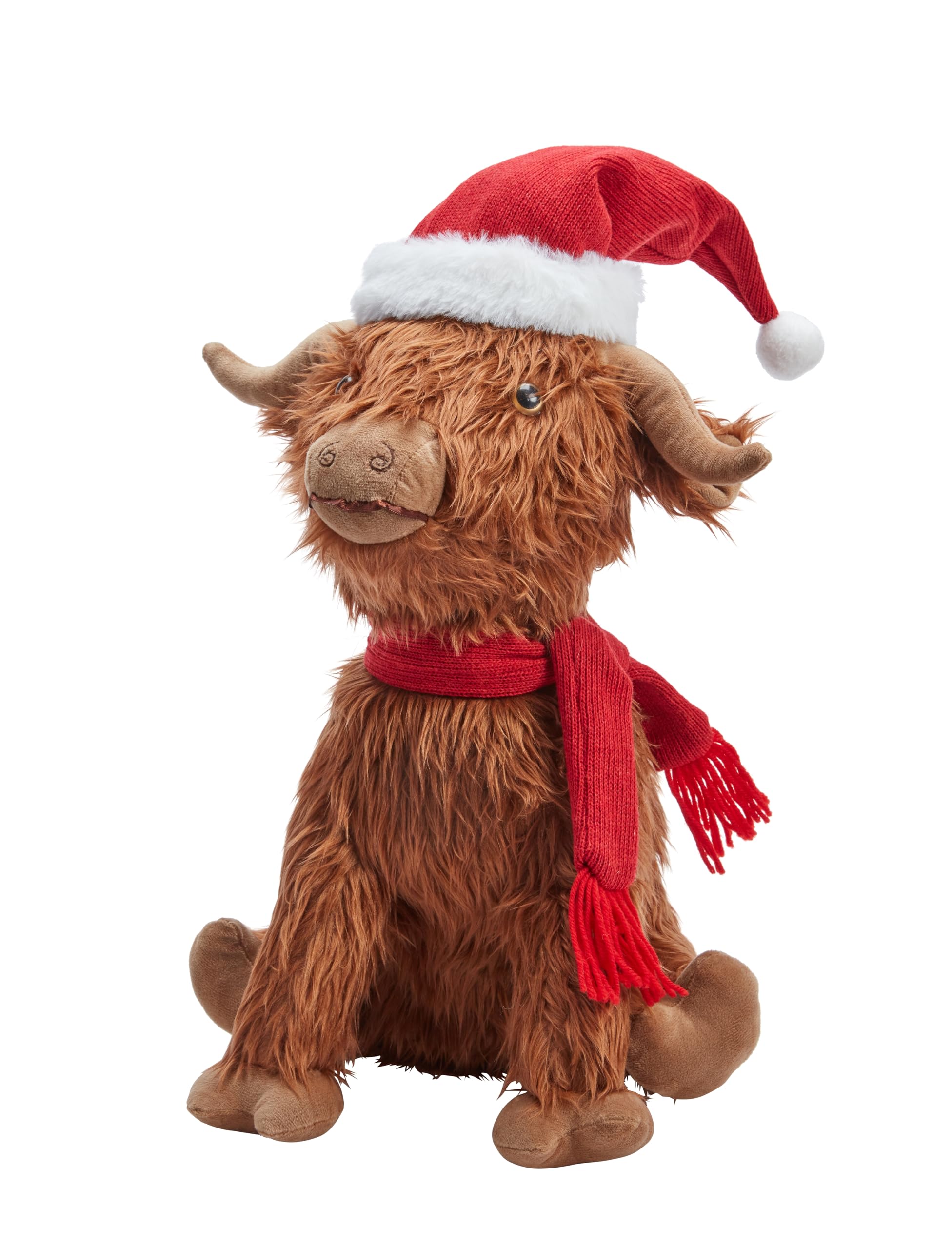 Smart Garden Hairy Hector Highland Cow – 33 cm Plush Christmas Decoration – Soft Festive Highland Cow with Red Scarf