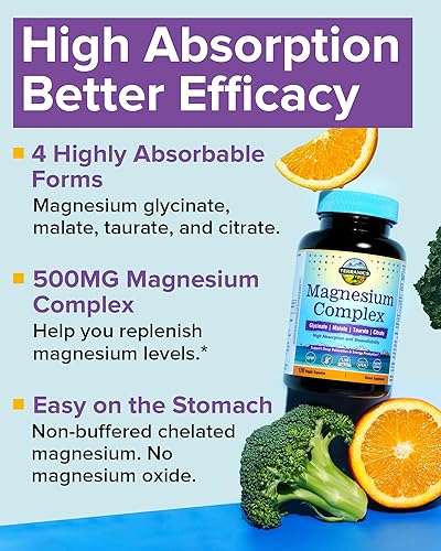 Miniatura 2 de Terranics Complejo de magnesio de 500 mg, glicinato, malato, taurato, citrato, quelado, purificado y fácil de absorber suplemento de magnesio para