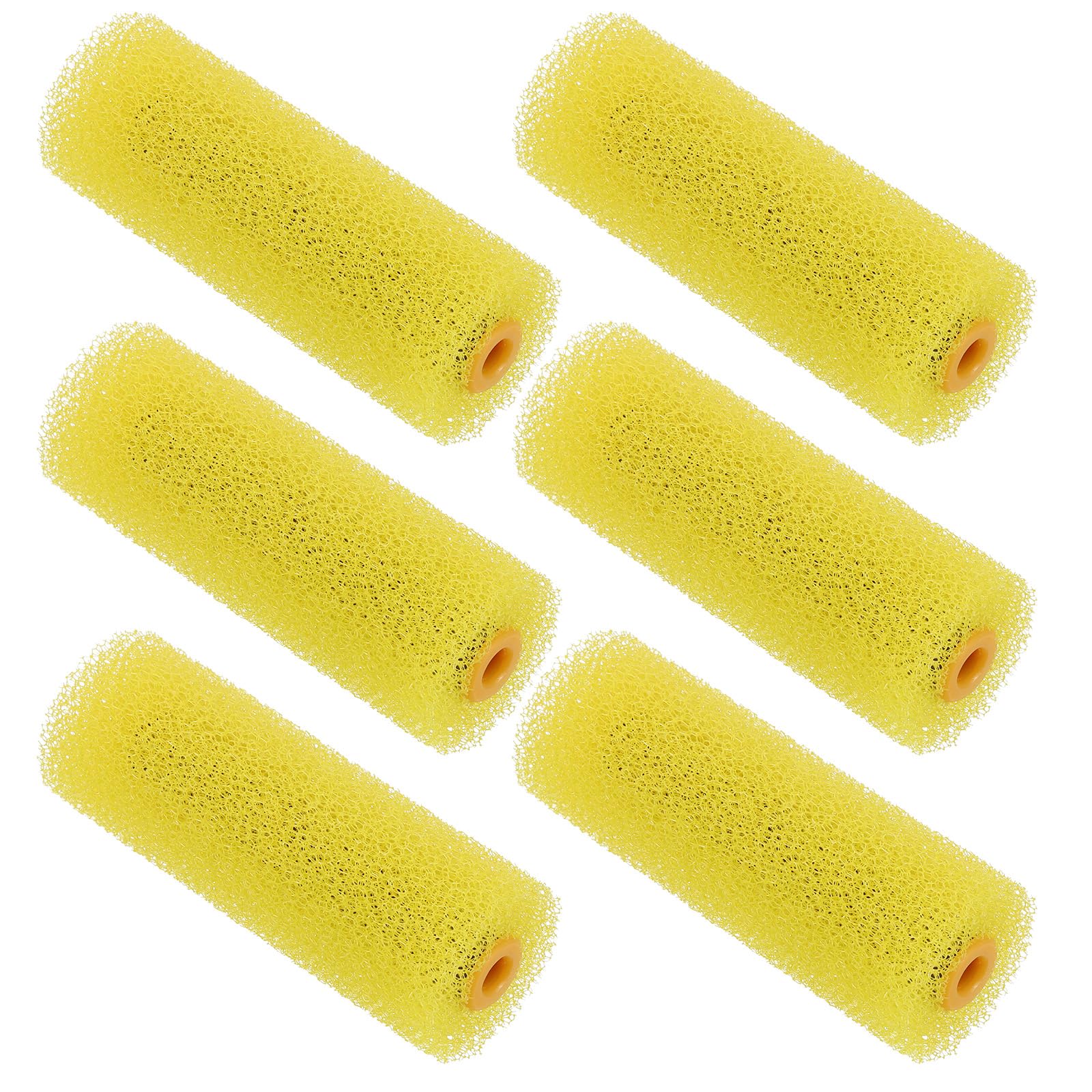 sourcing map Paint Roller Cover 4 Inch Length Small Texture Sponge House Painting Supplies for Household Wall Painting Treatment Yellow 6Pcs