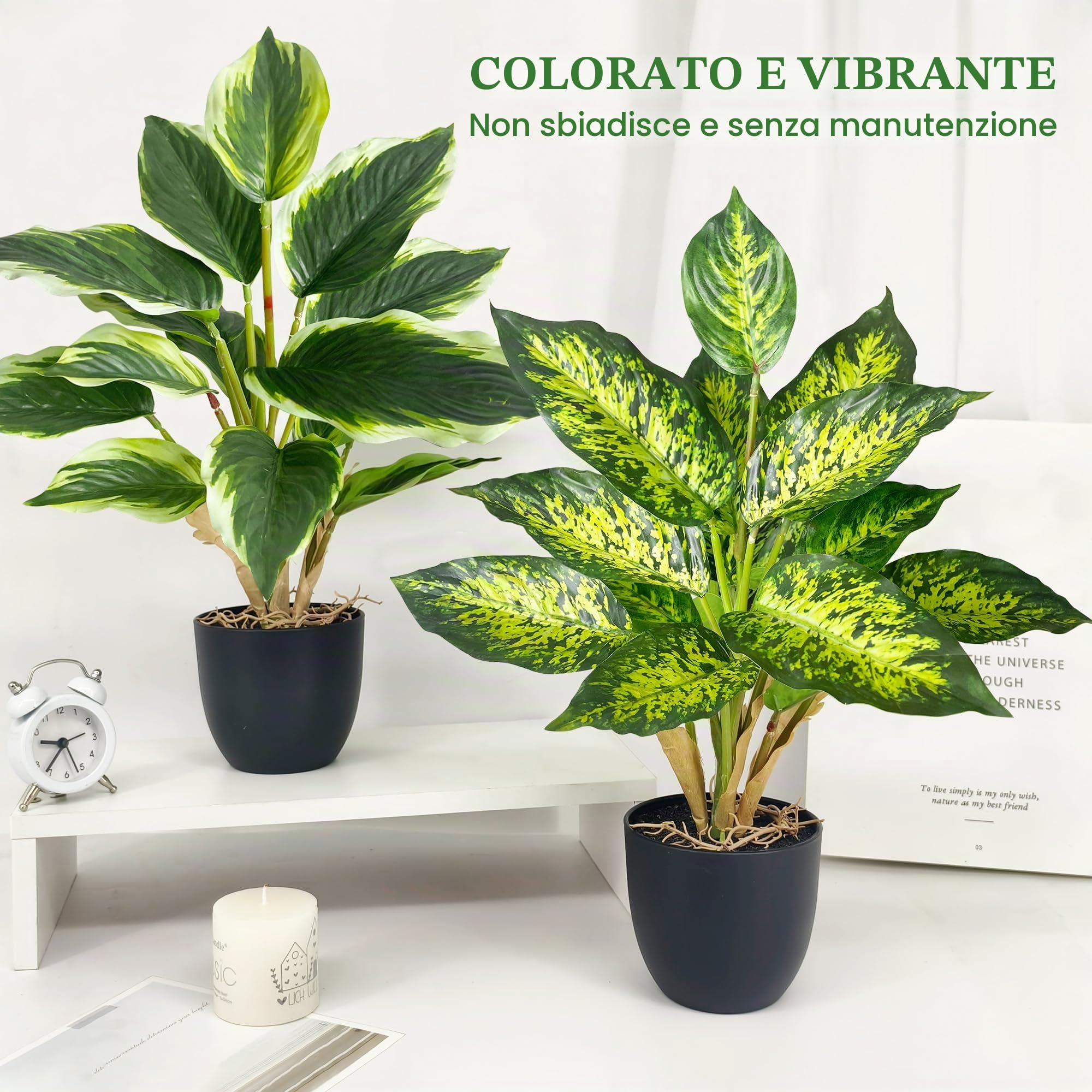 SHEPIN 2 piante decorative finte, artificiale in vaso 37 cm per bagno, ufficio, cucina, decorazione