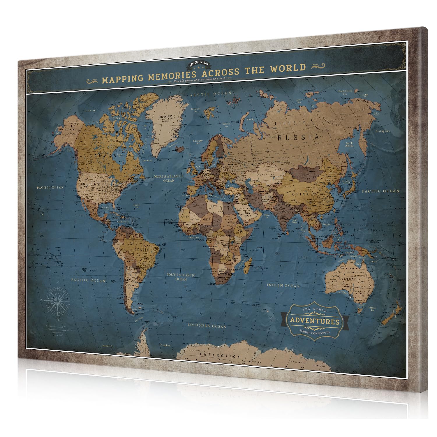 DECORARTS World Maps for Wall, Deep Blue World Map Canvas, 40x30''