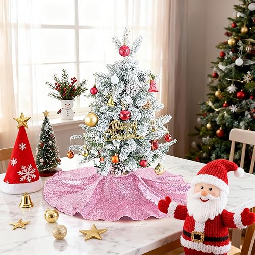 Miniatura 44 de Falda de árbol de Navidad de lentejuelas: Falda de árbol de bronce de 24 pulgadas, falda de satén con lentejuelas Falda de árbol pequeño