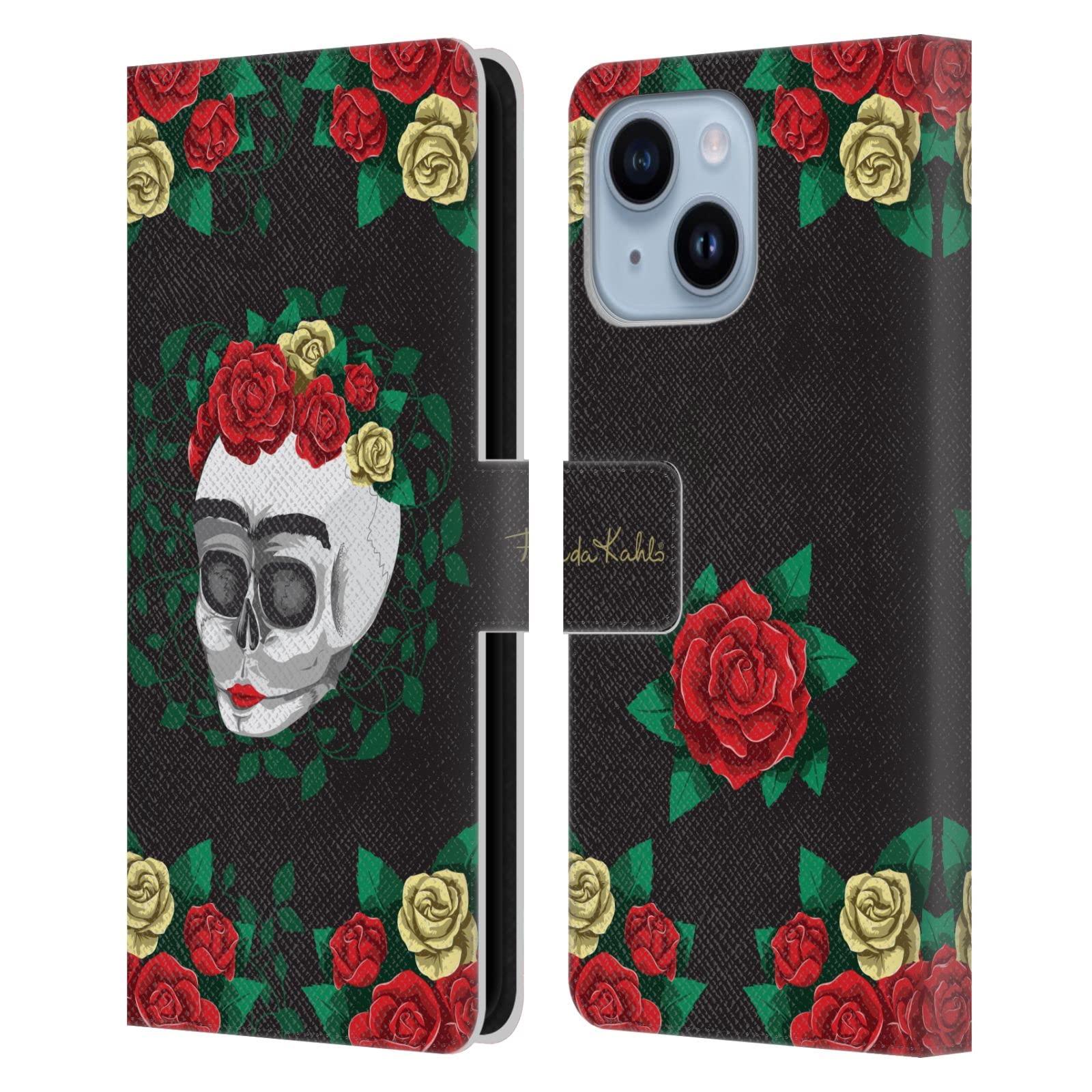 Étui portefeuille iPhone 14 Plus Frida Kahlo Fleur de Crâne