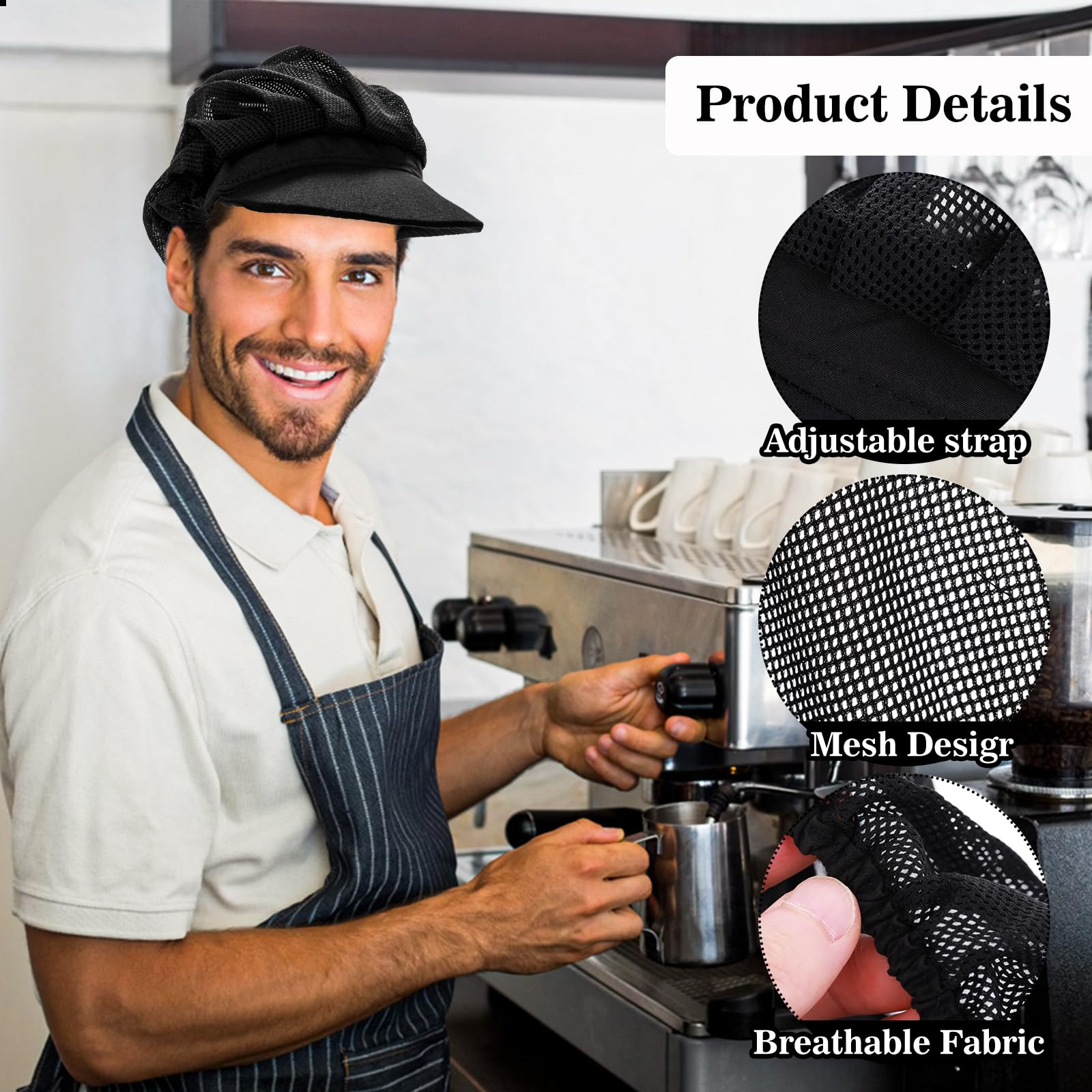 Telooco 2 Pezzi Cappello da Cuoco Regolabile Traspirante Nero con Tesa per Ristorante Chef