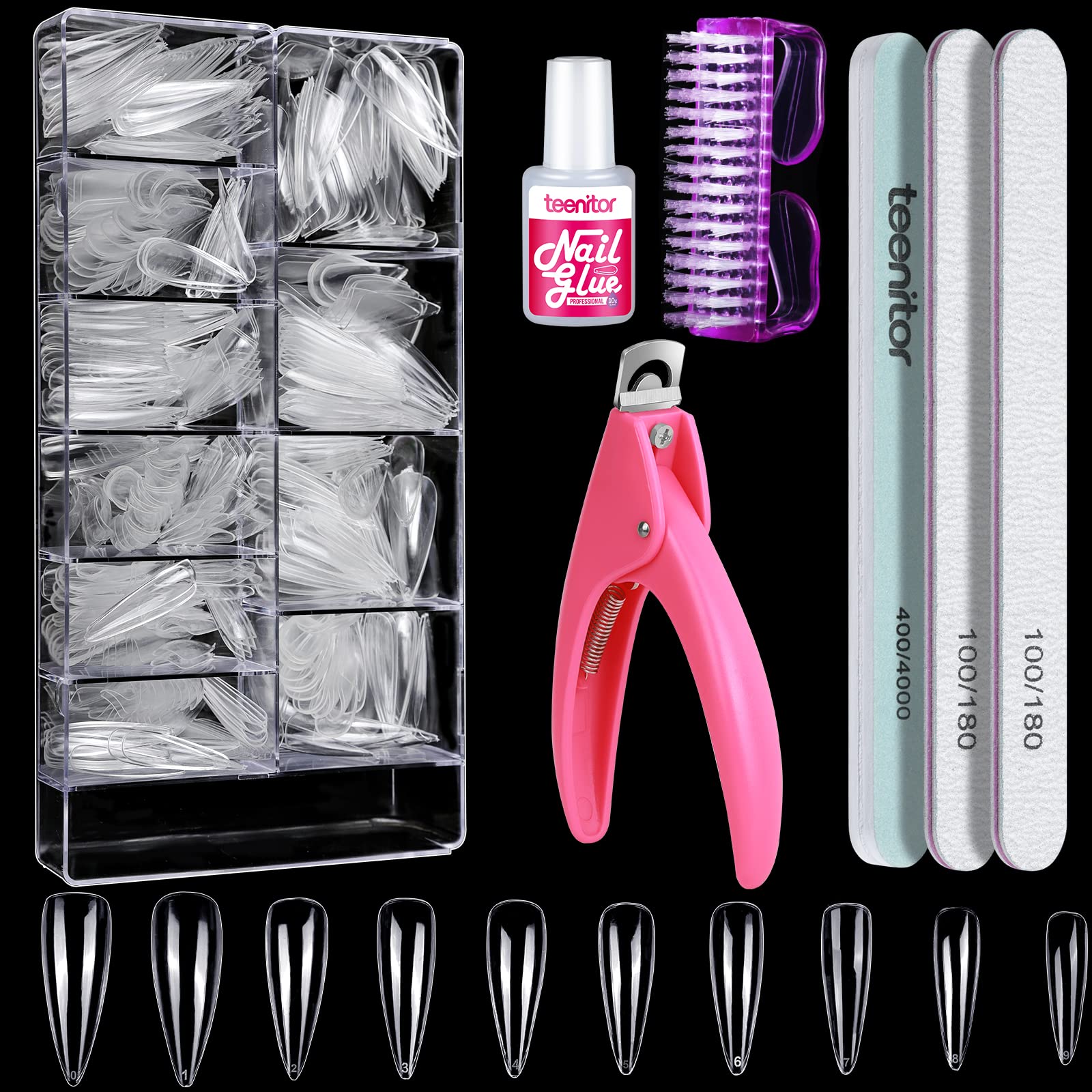 Teenitor Clear Stiletto Nail Tips Full Cover