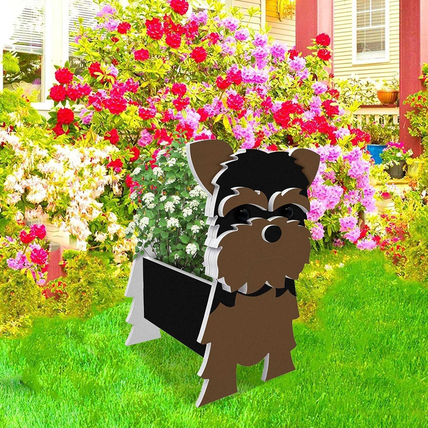 KJMWXOP Flower Pots Outside,Cute Dog Flower Pot, Pet Yorkshire Flowerpot Ornaments, PVC Animal Shaped Potted, Outdoor Indoor Garden Planters, Home Decoration