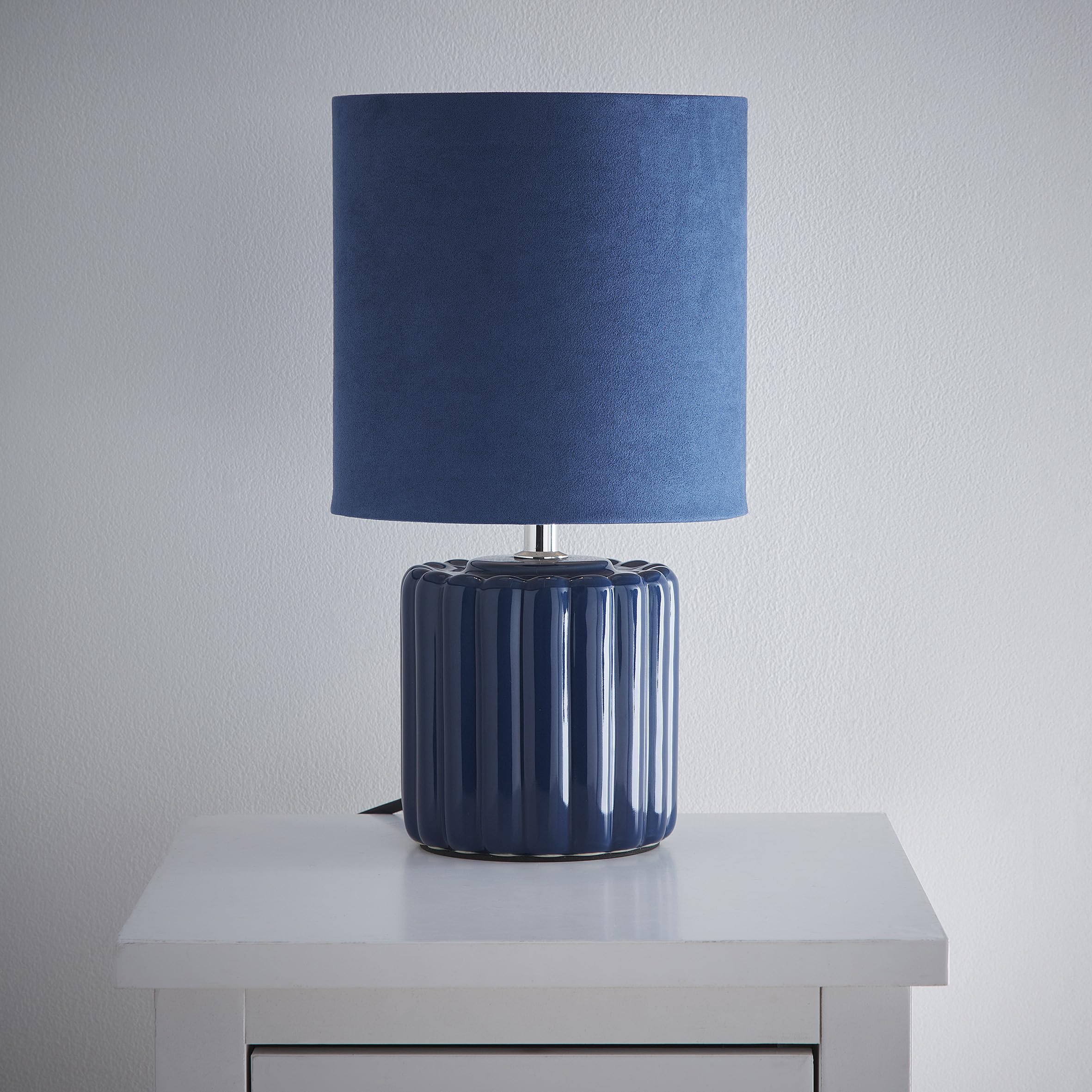 K Living Blue Zoe Ceramic Table Lamp With Matching Velvet Shade