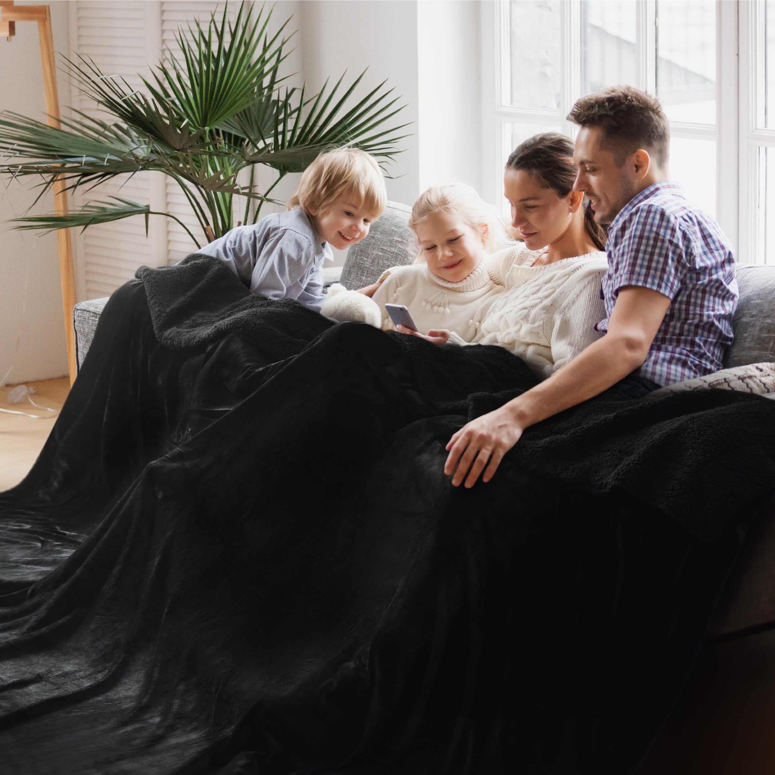 Bedsure GentleSoft Sherpa Fleece Oversized Cal King Blankets for Bed - Thick and Warm Throw for Women and Men, Soft Fuzzy Plush Large Blanket for Winter, Non-Heated, Black, 112x98 Inches