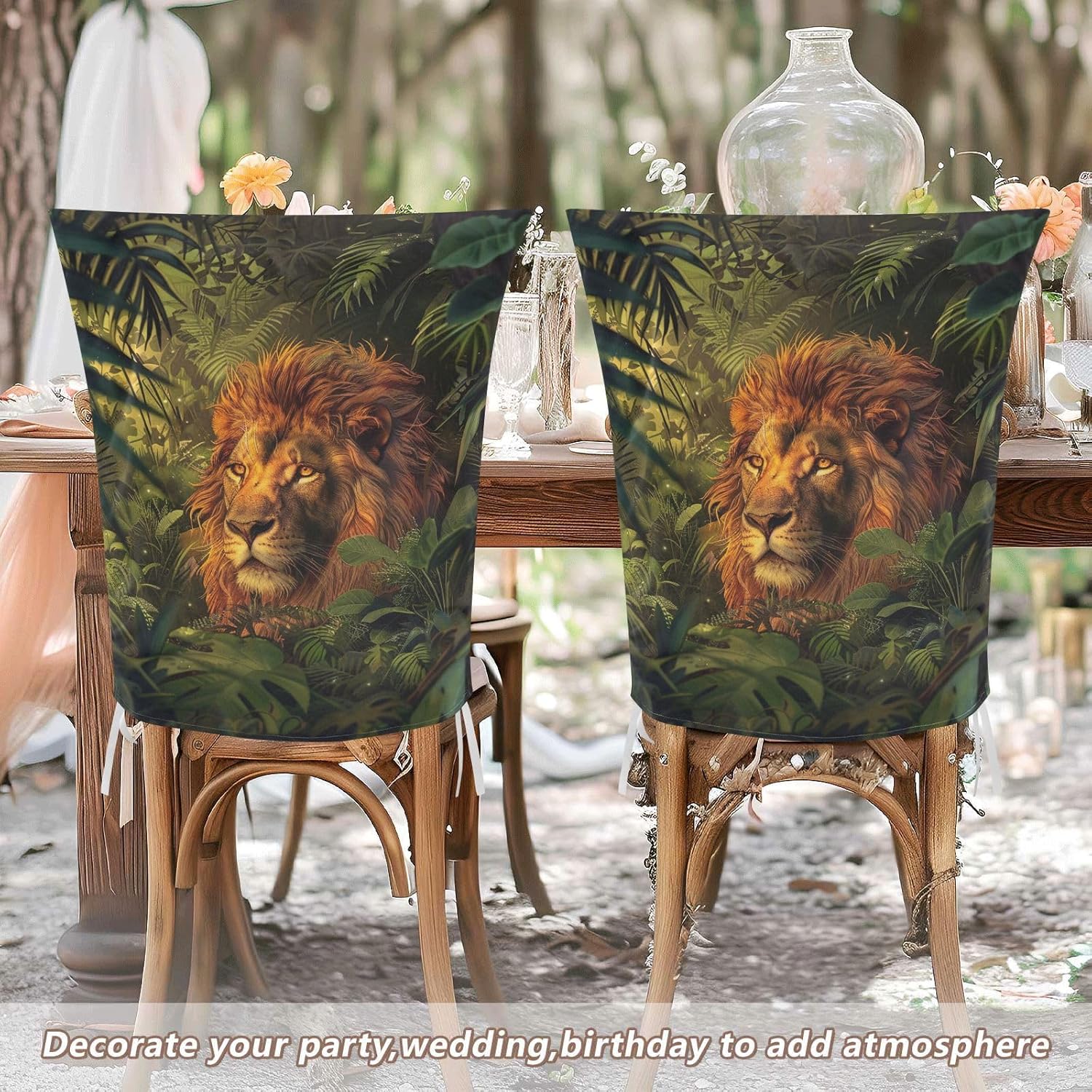 ALAZA Vintage Lion in The Jungle Chair Back Cover Set of 6, Washable Reusable Removable Chair Slipcovers Decorative Chair Cover for Home Kitchen Wedding Party