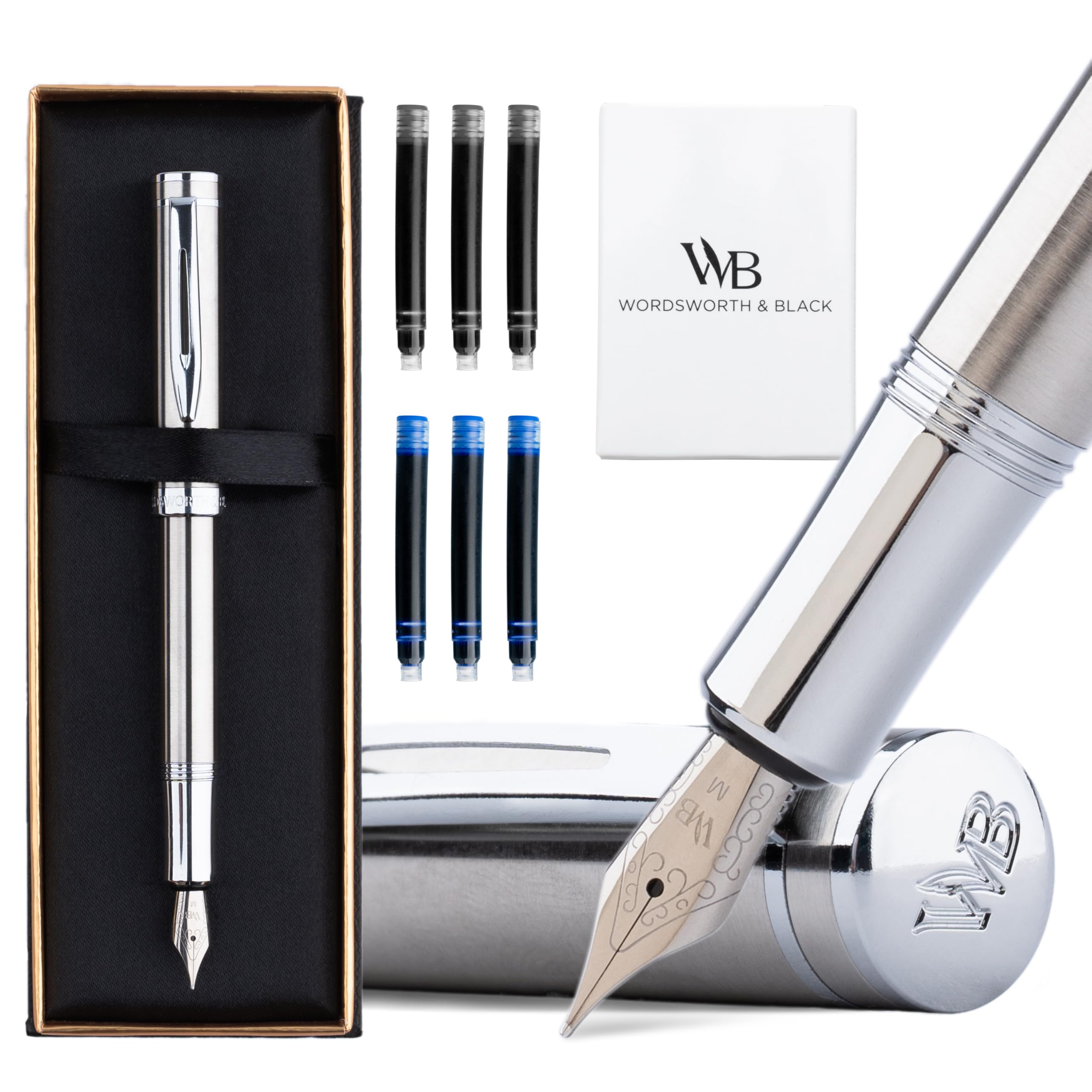 Wordsworth & Black Mini stylo-plume de poche, plume moyenne, argent