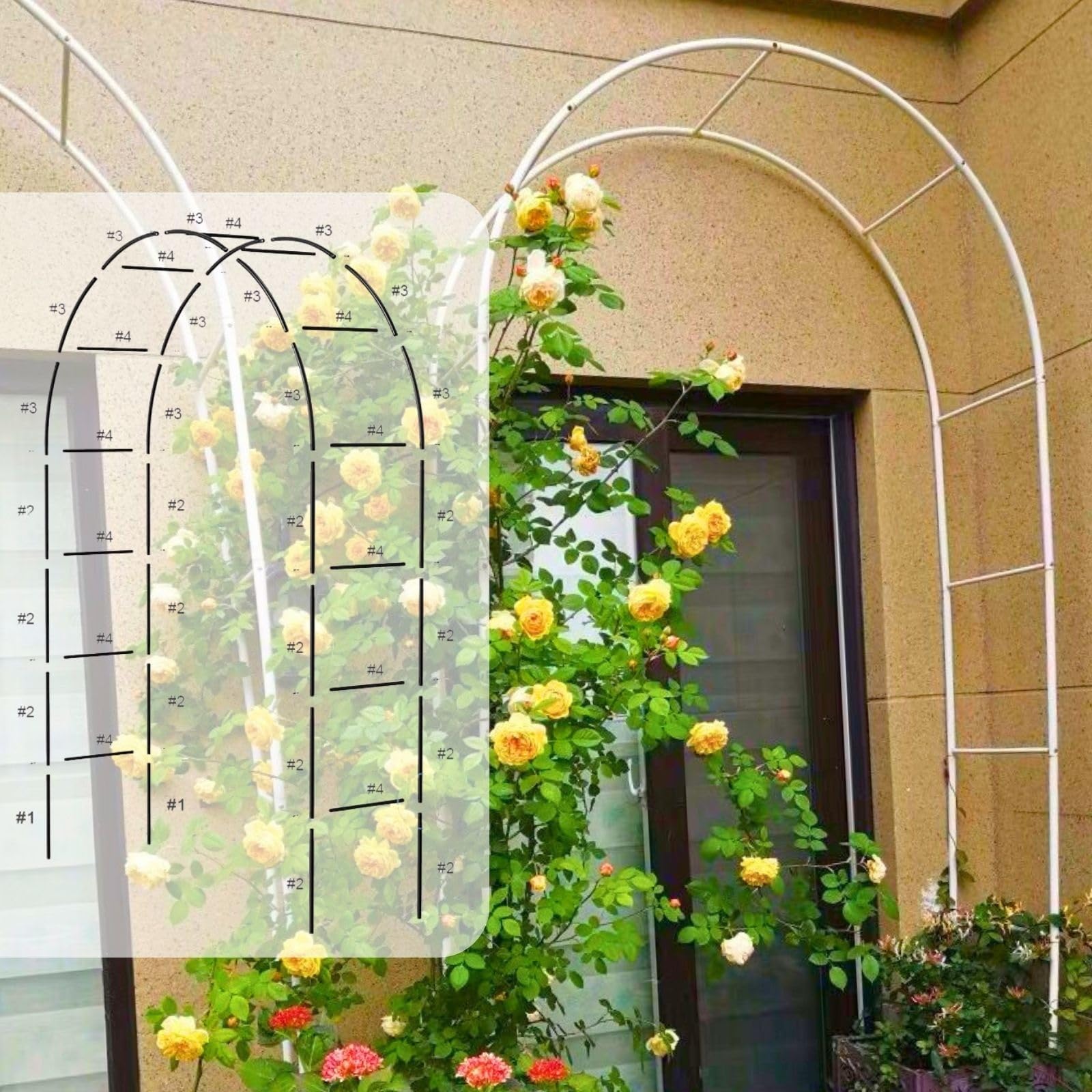 Arcos metálicos Resistentes para Rosas de jardín - Pérgola de Acero Duradera para Plantas trepadoras, hortalizas y Rosas - Enrejado Exterior, Opciones de Ancho de 2 m a 3,5 m (Negro, 120 cm